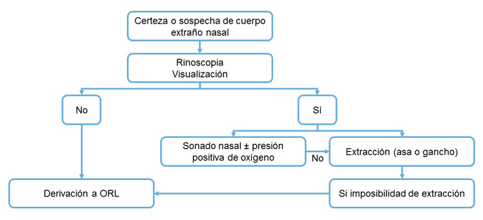 Figura 1. Algoritmo de actuación ante la presencia de un cuerpo extraño nasal